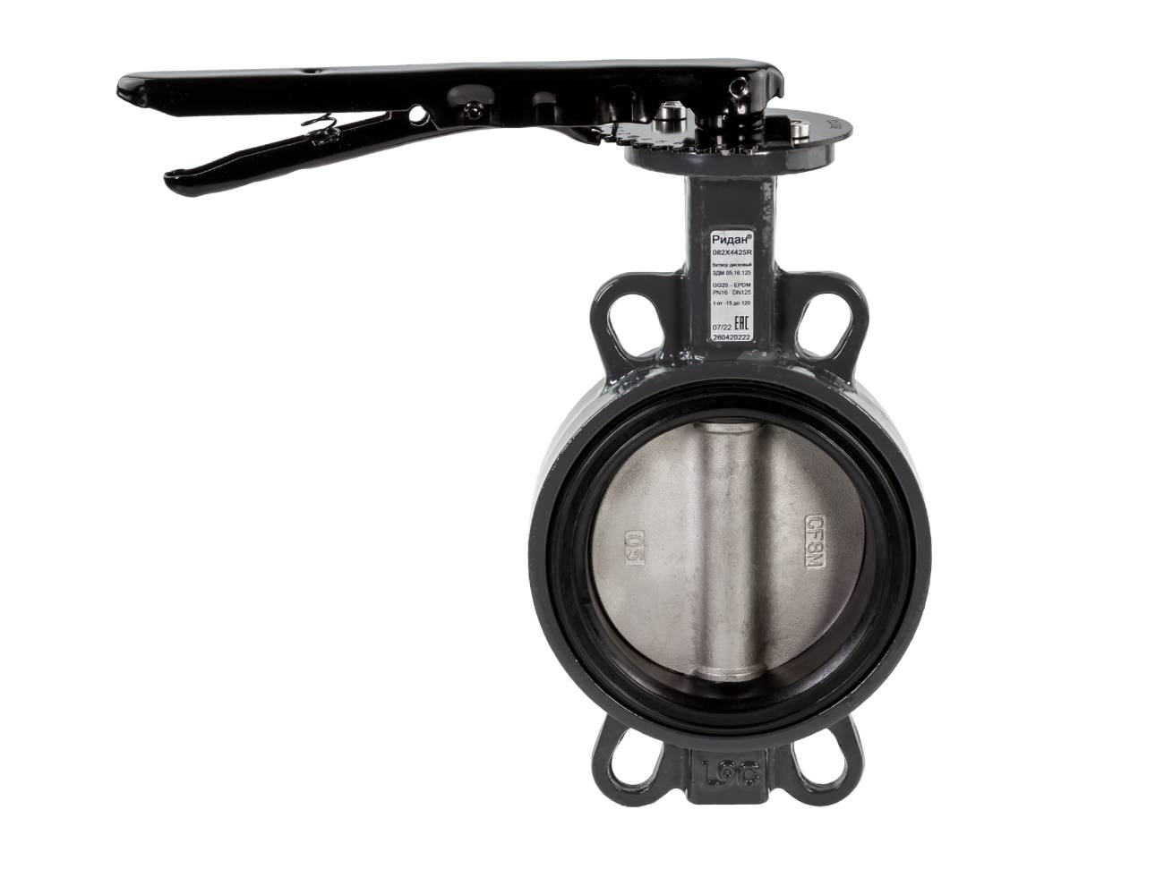 Ридан 082X4420R — Затвор дисковый поворотный ЗДМ 03.16.40, PN16, DN40, корпус GG25, диск — нержавеющая сталь AISI316, уплотнение EPDM, управление — рукоятка