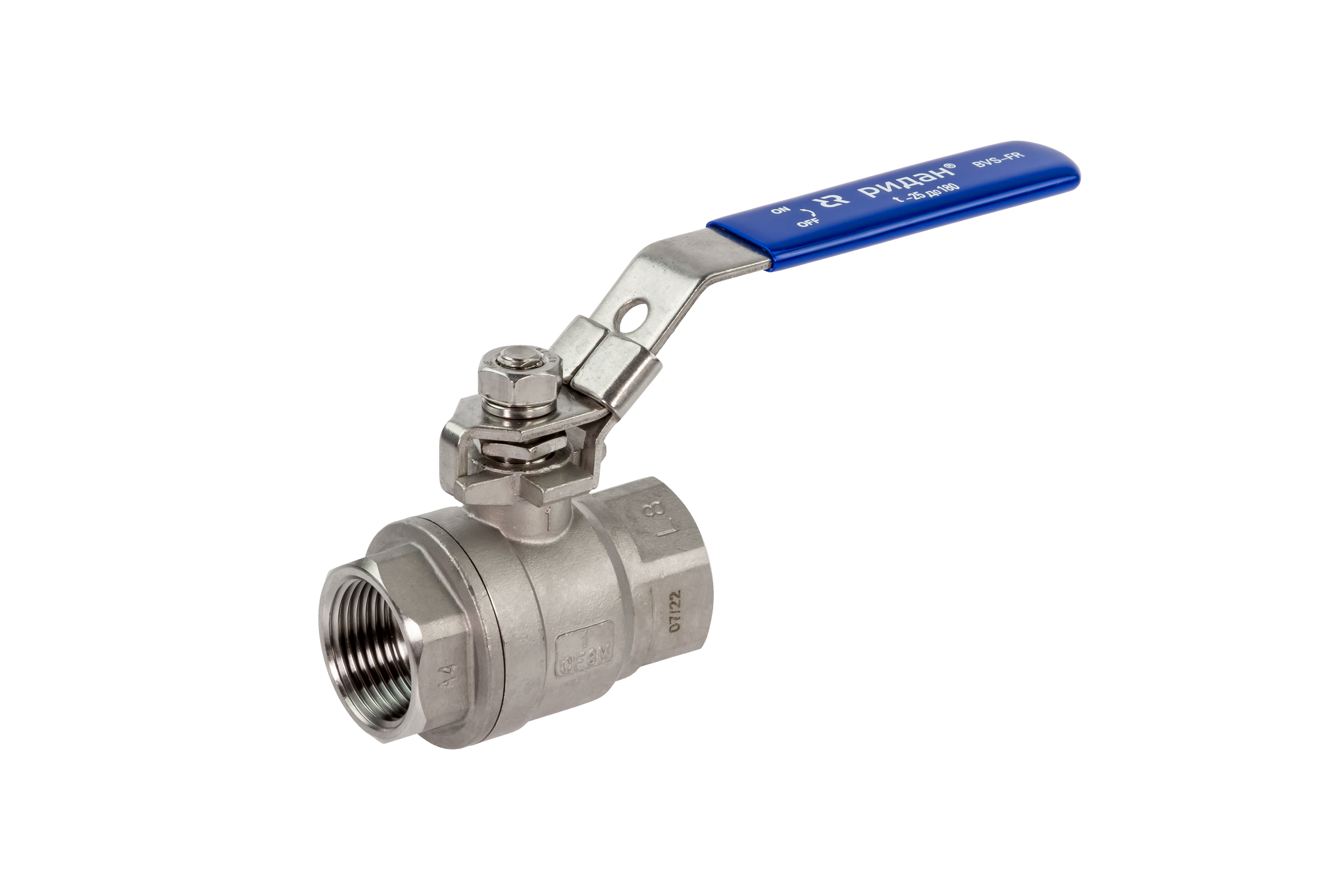 Ридан BVS-FR 082X4618R — Шаровый кран резьбовой DN65 PN63, с рукояткой, корпус — коррозионностойкая сталь, шар — коррозионностойкая сталь AISI316; уплотнение по шару R-PTFE (15% C)