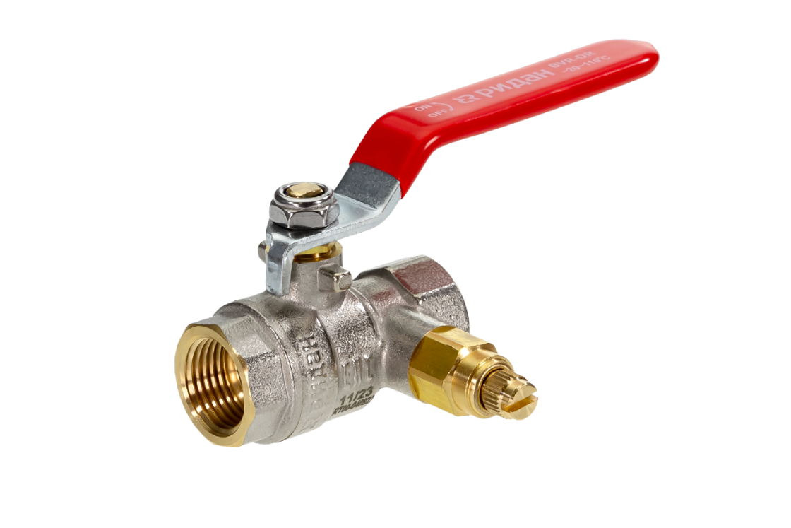 Ридан BVR-DR 065B8321RG — Кран шаровой ГОСТ59553-2021 PN40 DN50 с внутренней резьбой и спускным элементом; Т -20 °С...+110 °С; материал корпуса латунь