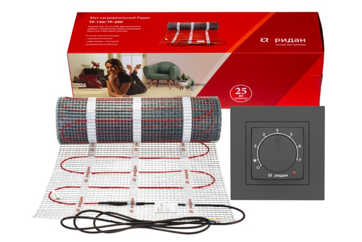 Ridan 21RT1000R — Розничный комплект для теплого пола: нагревательный мат Ridan TF-150 0,5 м² с терморегулятором Ridan Twist (белый)